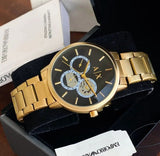 Armani Exchange Cayde AX2747 Men's Chronograph Watch – Black Dial with Gold-Tone Stainless Steel Strap