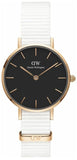 Daniel Wellington DW001000314 Classic Petite Dover Women's Watch – Black Dial & White NATO Strap