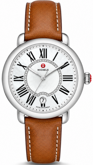 Michele Serein Silver Dial Brown Leather Strap Watch for Women - MWW21B000010