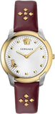 Versace VELR00219 Audrey Quartz Women's Watch – Silver Dial & Red Leather Strap