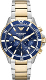Emporio Armani AR11362 Mario Chronograph Men's Watch – Blue Dial with Two-Tone Steel Strap