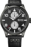 Hugo Boss 1513086 Aeroliner Chronograph Men's Watch – Black Dial & Black Leather Strap