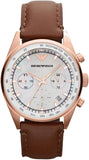 Emporio Armani AR5996 Sportivo Chronograph Men's Watch – White Dial & Brown Leather Strap