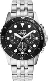 Fossil FS5837 FB-01 Chronograph Men’s Watch – Black Dial with Silver Steel Strap