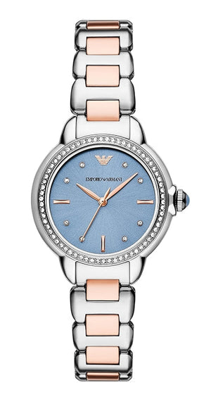 Emporio Armani Three Hand Blue Dial Two Tone Steel Strap Watch for Women - AR11597
