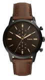 Fossil FS5437 Townsman Chronograph Men's Watch – Black Dial & Brown Leather Strap