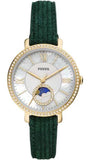 Fossil ES5244 Jacqueline Multifunction Moonphase Women’s Watch – Mother of Pearl White Dial & Green Leather Strap