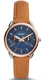 Fossil ES4257 Tailor Date-Day Women’s Watch – Blue Dial with Brown Leather Strap