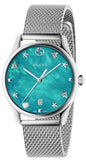 Gucci YA1264039 G-Timeless Women's Watch – Turquoise Mother of Pearl Dial & Silver Mesh Bracelet