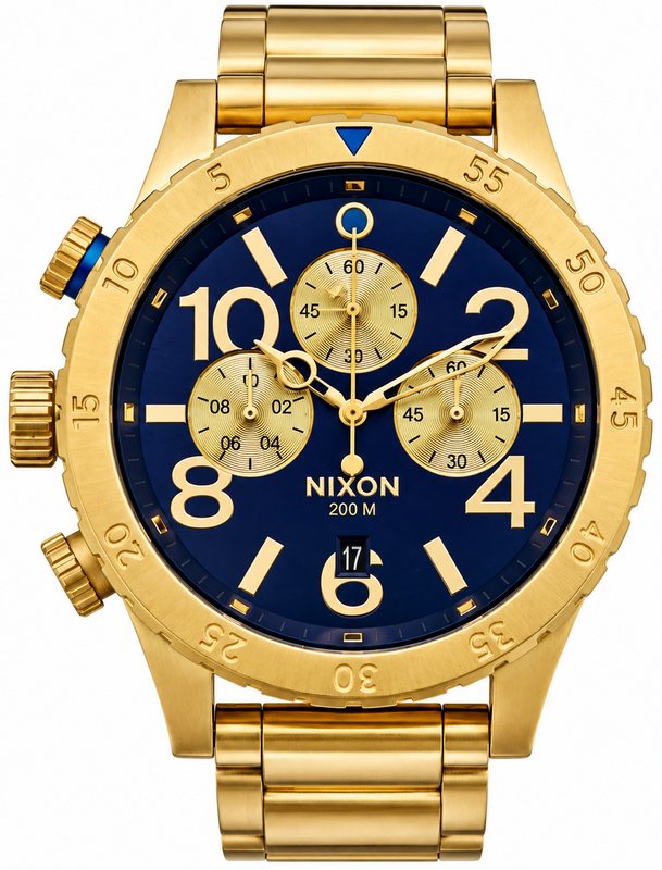 Nixon 48-20 Chrono Blue Dial Gold Steel Strap Watch for Men - A486-1922