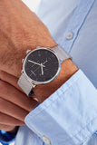 Calvin Klein High Noon Chronograph Black Dial Silver Mesh Bracelet Watch for Men - K8M27121
