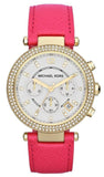 Michael Kors MK2297 Parker Chronograph Quartz Women's Watch – White Dial & Pink Leather Strap