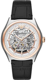 Emporio Armani AR60018 Zeta Skeleton Automatic Men's Watch – Silver Dial with Black Leather Strap