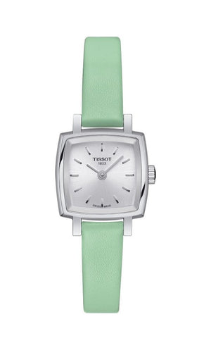 Tissot T Lady Lovely Square Silver Dial Light Green Leather Strap Watch for Women - T058.109.16.031.01