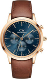Daniel Wellington DW00100639 Iconic Chronograph Men's Watch – Blue Dial & Brown Leather Strap
