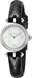 Gucci YA141511 Diamantissima Women's Watch – Mother of Pearl Dial with Diamonds & Black Leather Strap