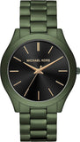 Michael Kors MK8715 Slim Runway Quartz Men's Watch – Black Dial & Green Steel Strap