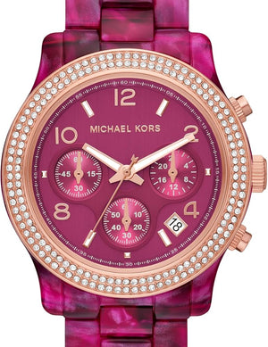 Michael Kors Runway Chronograph Red Dial Red Steel Strap Watch for Women - MK7425