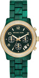 Michael Kors MK7422 Runway Chronograph Quartz Women's Watch – Green Dial & Green Steel Strap