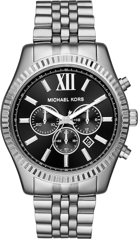 Michael Kors Lexington Chronograph Black Dial Black Steel Strap Watch For Men - MK8602