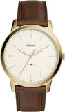 Fossil FS5397 The Minimalist Men's Watch – White Dial & Brown Leather Strap