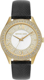 Michael Kors Harlowe Analog White Dial Black Leather Strap Watch For Women - MK2988
