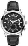 Guess W0076G1 Exec Chronograph Quartz Men's Watch – Black Dial & Black Leather Strap