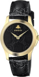Gucci YA126581A G-Timeless Quartz Women's Watch – Black Dial & Black Leather Strap