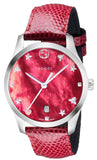 Gucci YA1264041 G-Timeless Women's Watch – Mother of Pearl Red Dial & Red Leather Strap
