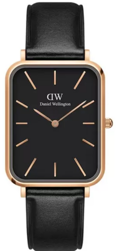 Daniel Wellington Quadro Black Dial Black Leather Strap Watch For Women - DW00100449