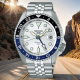 Seiko 5 Sports SKX GMT Automatic Sky Blue Dial Silver Steel Strap Watch For Men - SSK033K1