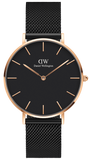 Daniel Wellington Petite Ashfield Black Dial Black Mesh Strap Watch For Women - DW00100245