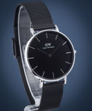 Daniel Wellington DW00100308 Petite Ashfield Women’s Watch – Black Dial with Black Mesh Bracelet