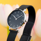 Daniel Wellington DW00100246 Petite Ashfield Women’s Watch – Black Dial with Black Mesh Strap