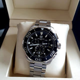 Tag Heuer Aquaracer Quartz Chronograph Black Dial Silver Steel Strap Watch for Men - CAY111A.BA0927