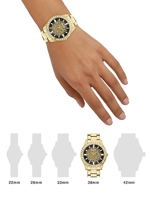 Guess Night Life Diamonds Black Dial Gold Steel Strap Watch for Women - GW0405L2