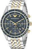 Emporio Armani AR6088 Tazio Chronograph Men's Watch – Blue Dial & Two-Tone Stainless Steel Strap