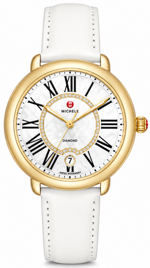 Michele Serein Silver Dial White Leather Strap Watch for Women - MWW21B000018
