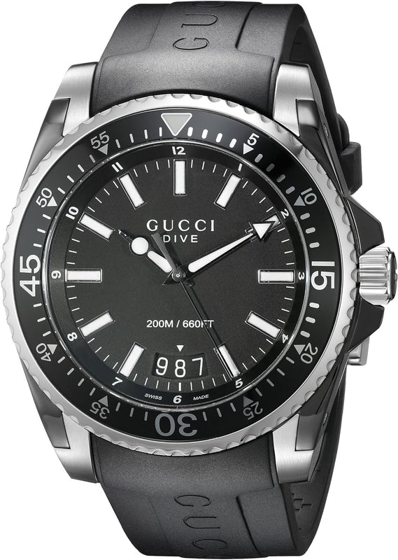Gucci Dive Analog Quartz Black Dial Black Rubber Strap Watch For Men - YA136204