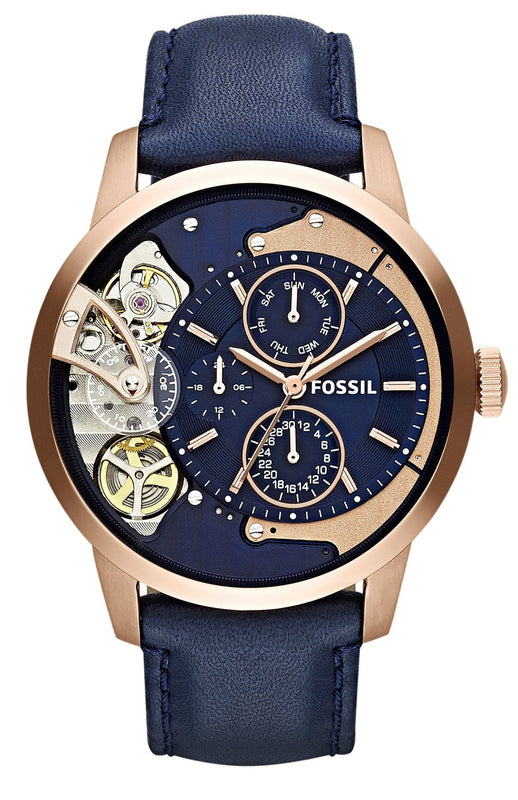 Fossil Townsman Twist Skeleton Blue Dial Blue Leather Strap Watch for Men - ME1138
