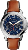 Fossil FS5210 Grant Chronograph Men's Watch – Blue Dial & Brown Leather Strap