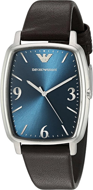 Emporio Armani Retro Quartz Blue Dial Black Leather Strap Watch For Men - AR2491
