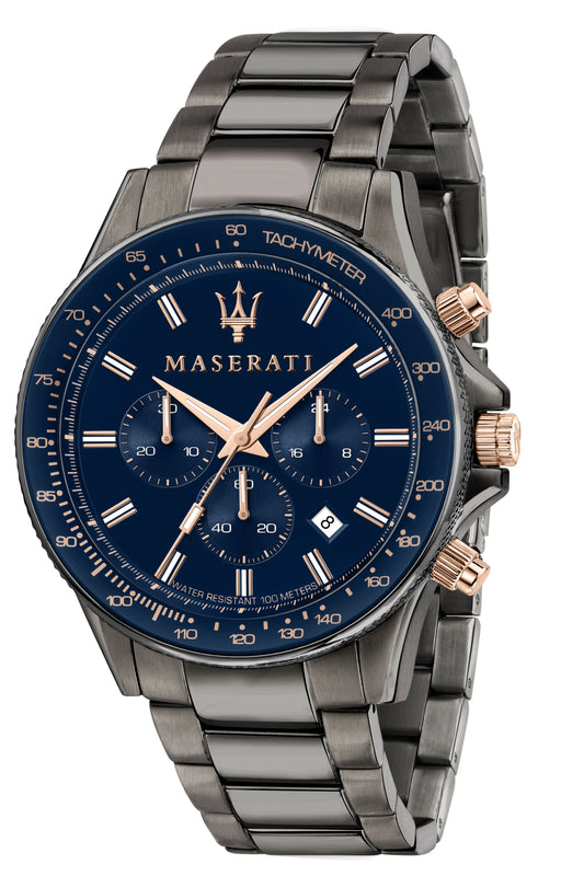 Maserati SFIDA Chronograph Blue Dial Grey Steel Strap Watch For Men - R8873640001