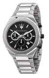 Maserati R8873642004 Stile Chronograph Men's Watch – Black Dial & Silver Steel Strap