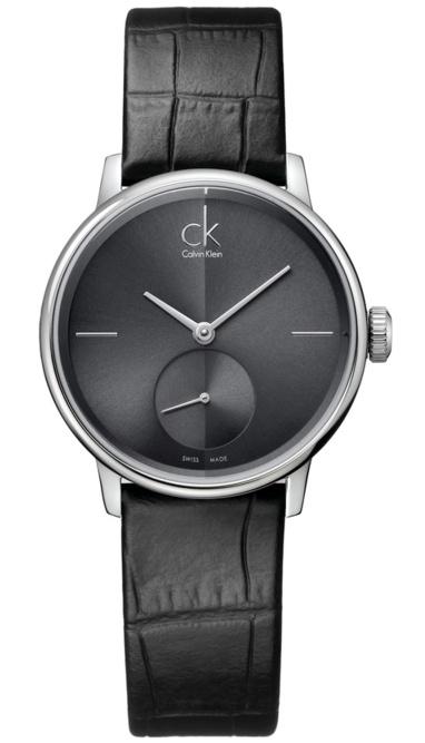Calvin Klein Accent Black Dial Black Leather Strap Watch for Women - K2Y2Y1C3