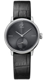 Calvin Klein K2Y2Y1C3 Accent Women's Watch – Black Dial & Black Leather Strap