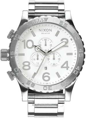 Nixon 51-30 Chrono Silver Dial Silver Steel Strap Watch for Men - A083-488