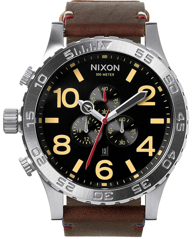 Nixon 51-30 Chronograph Black Dial Brown Leather Strap Watch for Men - A124-019