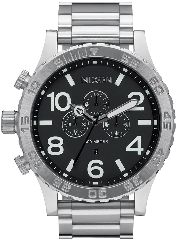Nixon 51-30 Chrono Black Dial Silver Steel Strap Watch for Men - A083-000