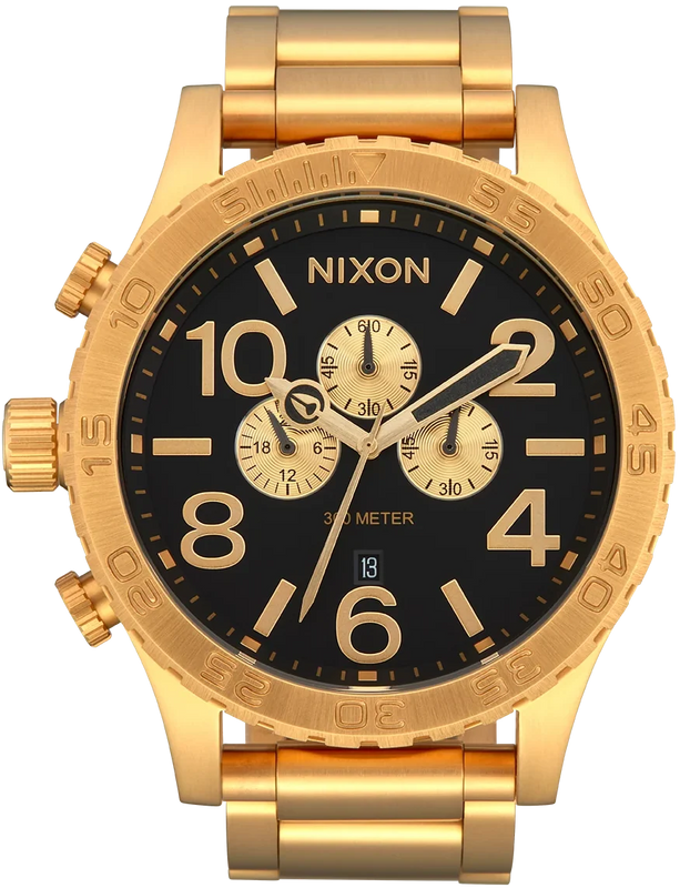 Nixon 51-30 Chrono Black Dial Gold Steel Strap Watch for Men - A083-510